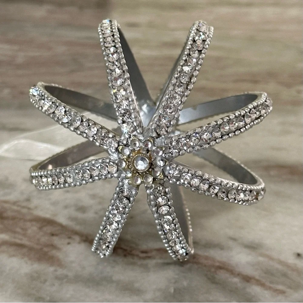 Large Silver Christmas Ornament- Rhinestone Beaded Sparkly Jewel Holiday Decor
